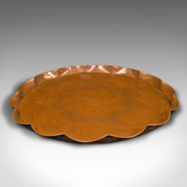 Large Antique Cornish Serving Tray, English, Copper, Art Nouveau, Circa 1920