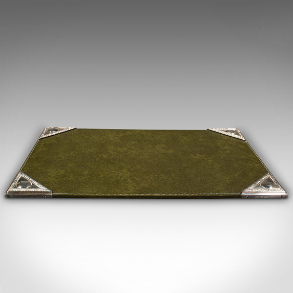 Antique Desk Pad, English, Leather, Silver Plate, Writing Blotter, Circa 1920