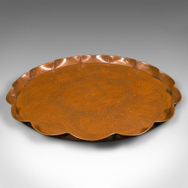 Large Antique Cornish Serving Tray, English, Copper, Art Nouveau, Circa 1920