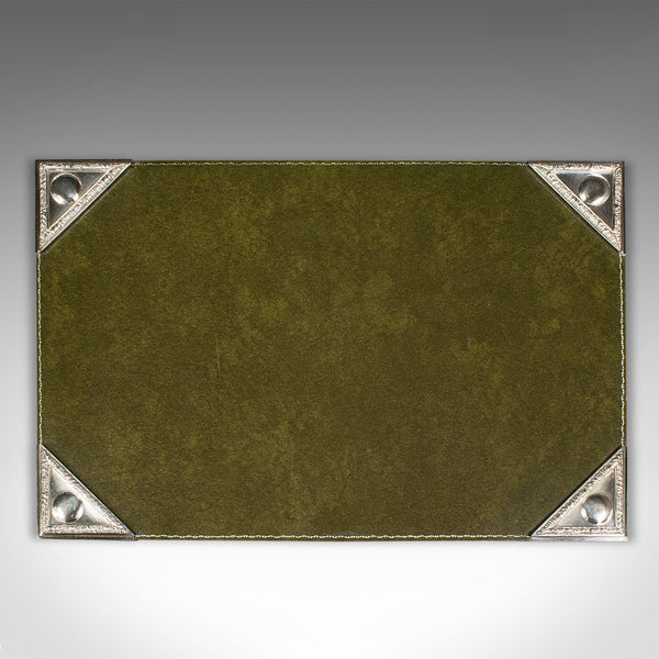 Antique Desk Pad, English, Leather, Silver Plate, Writing Blotter, Circa 1920