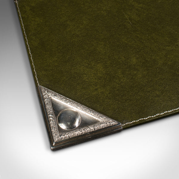 Antique Desk Pad, English, Leather, Silver Plate, Writing Blotter, Circa 1920
