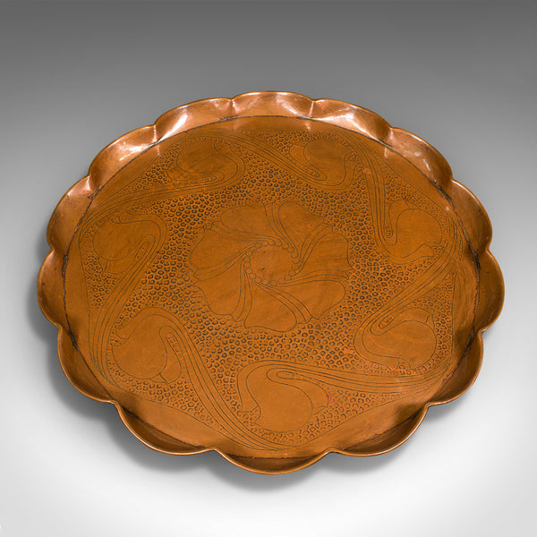 Large Antique Cornish Serving Tray, English, Copper, Art Nouveau, Circa 1920