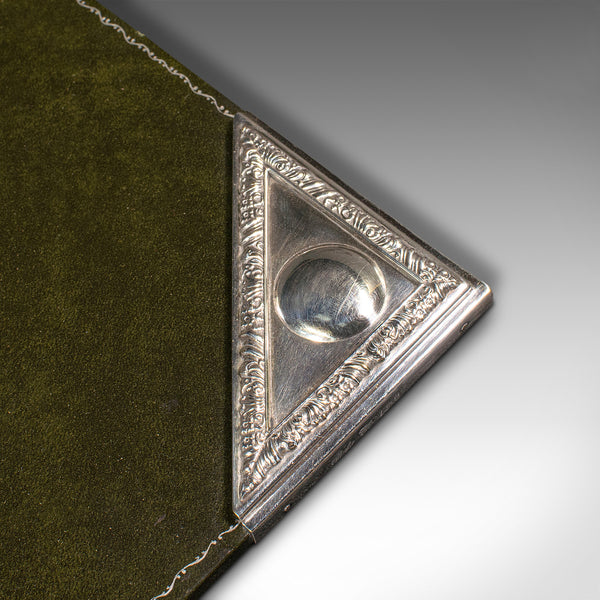 Antique Desk Pad, English, Leather, Silver Plate, Writing Blotter, Circa 1920