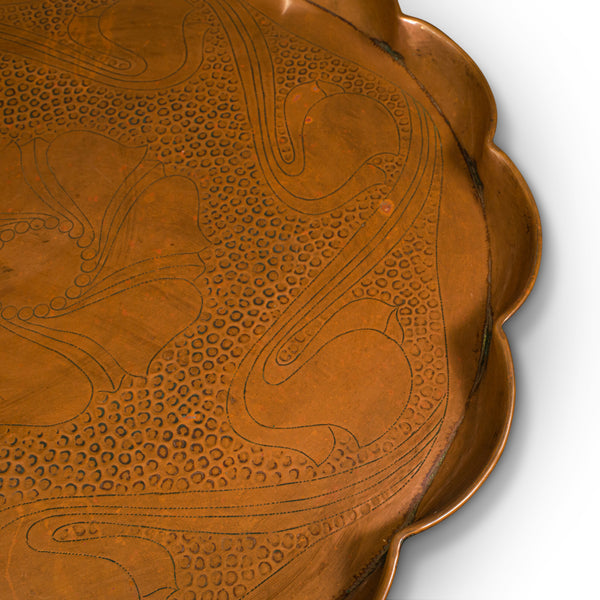 Large Antique Cornish Serving Tray, English, Copper, Art Nouveau, Circa 1920