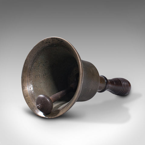 Antique Schoolmaster's Hand Bell, English, Brass, Lignum Vitae, Victorian, 1850