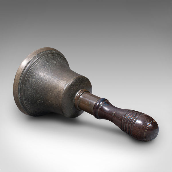 Antique Schoolmaster's Hand Bell, English, Brass, Lignum Vitae, Victorian, 1850