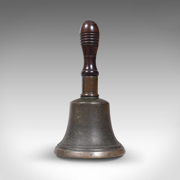 Antique Schoolmaster's Hand Bell, English, Brass, Lignum Vitae, Victorian, 1850