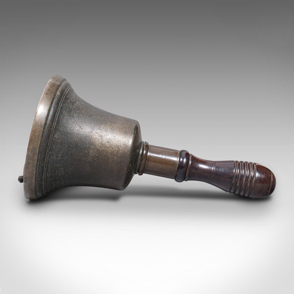 Antique Schoolmaster's Hand Bell, English, Brass, Lignum Vitae, Victorian, 1850