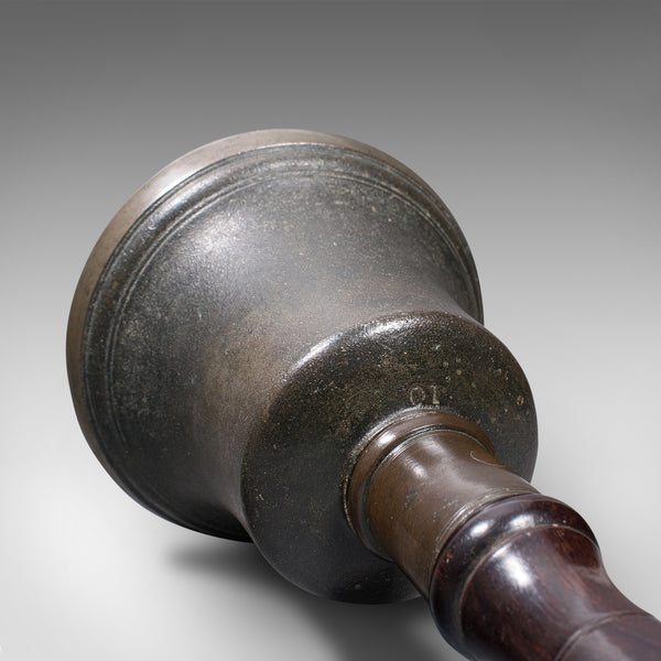 Antique Schoolmaster's Hand Bell, English, Brass, Lignum Vitae, Victorian, 1850