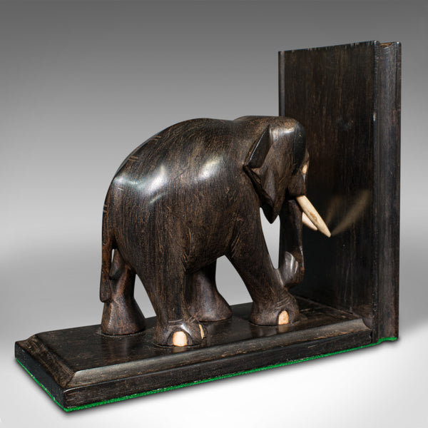 Pair Of Small Antique Elephant Bookends, Anglo Indian, Ebony, Victorian, C.1890