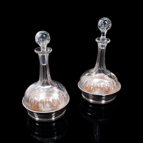 Pair Of Antique Decanters And Stands, English, Silver Plate, Edwardian, C.1910