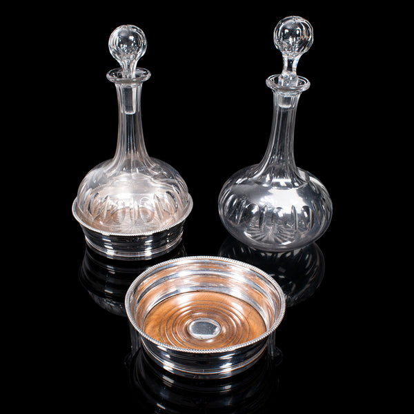 Pair Of Antique Decanters And Stands, English, Silver Plate, Edwardian, C.1910
