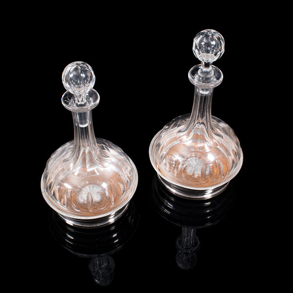 Pair Of Antique Decanters And Stands, English, Silver Plate, Edwardian, C.1910