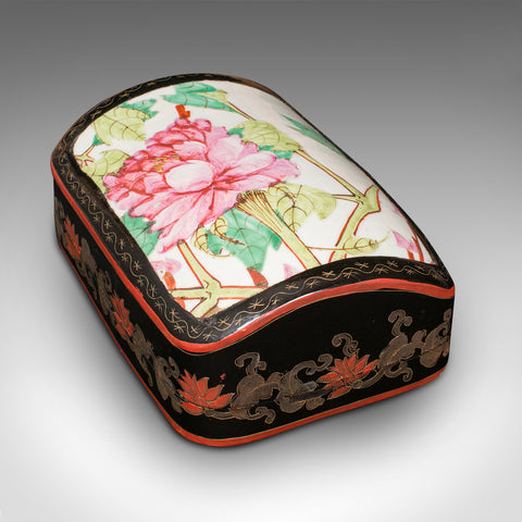 Vintage Dome Top Box, Oriental, Japanned, Trinket, Jewellery Case, Late Art Deco