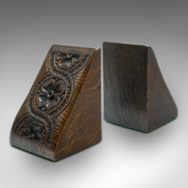 Pair Of Antique Bookends, Scottish, Oak, Decorative Book Rest, Gothic, Victorian