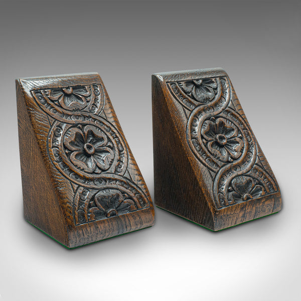 Pair Of Antique Bookends, Scottish, Oak, Decorative Book Rest, Gothic, Victorian