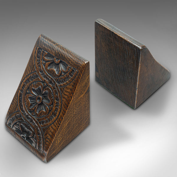 Pair Of Antique Bookends, Scottish, Oak, Decorative Book Rest, Gothic, Victorian