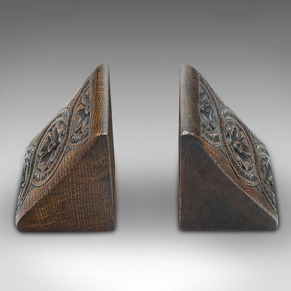 Pair Of Antique Bookends, Scottish, Oak, Decorative Book Rest, Gothic, Victorian
