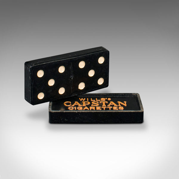 Vintage Dominoes Set, English, Bakelite, Game, Tin Case, Mid 20th Century, 1940