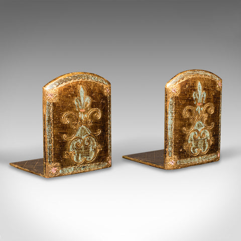 Pair Of Antique Decorative Bookends, Italian, Giltwood, Book Rest, Victorian