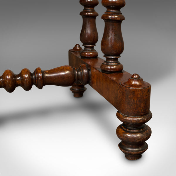 Antique Stretcher Table, English, Side, Bobbin Turned, Gothic, Victorian, C.1850