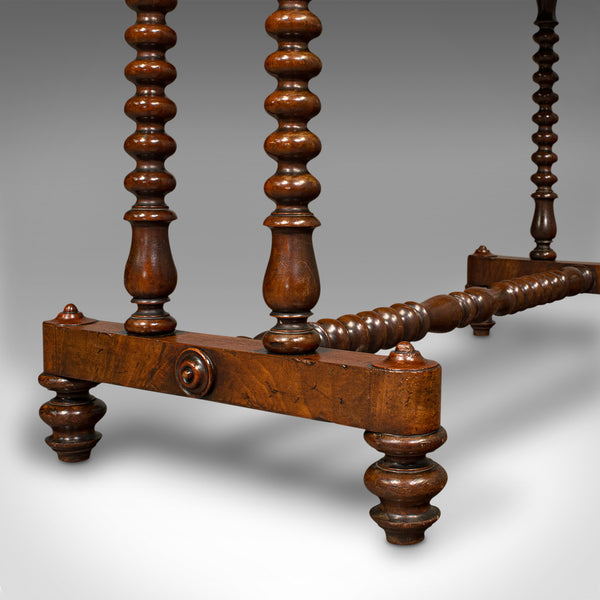 Antique Stretcher Table, English, Side, Bobbin Turned, Gothic, Victorian, C.1850