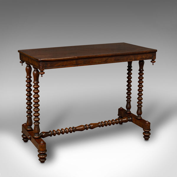 Antique Stretcher Table, English, Side, Bobbin Turned, Gothic, Victorian, C.1850