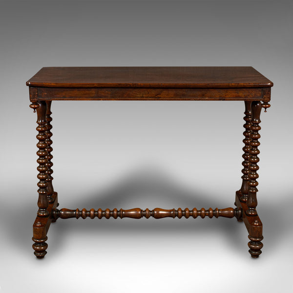 Antique Stretcher Table, English, Side, Bobbin Turned, Gothic, Victorian, C.1850