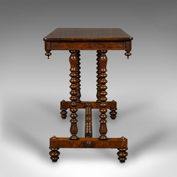 Antique Stretcher Table, English, Side, Bobbin Turned, Gothic, Victorian, C.1850