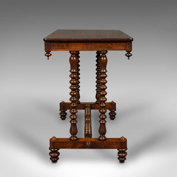 Antique Stretcher Table, English, Side, Bobbin Turned, Gothic, Victorian, C.1850