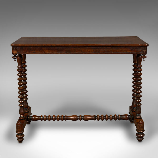 Antique Stretcher Table, English, Side, Bobbin Turned, Gothic, Victorian, C.1850