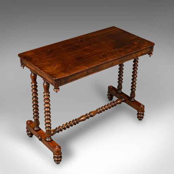 Antique Stretcher Table, English, Side, Bobbin Turned, Gothic, Victorian, C.1850