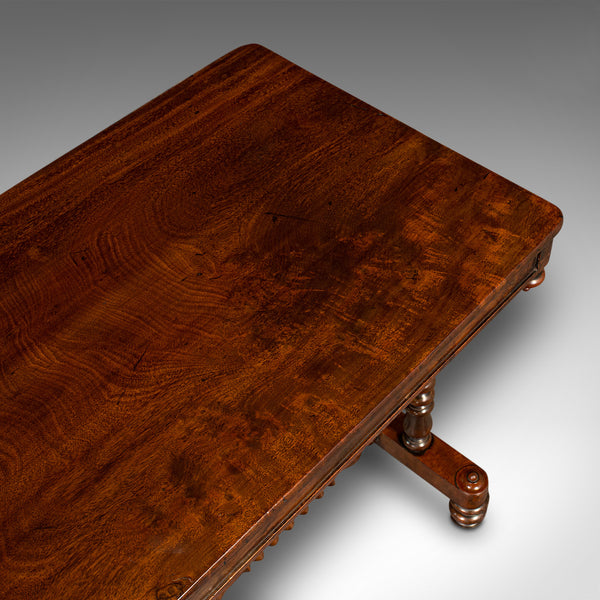 Antique Stretcher Table, English, Side, Bobbin Turned, Gothic, Victorian, C.1850