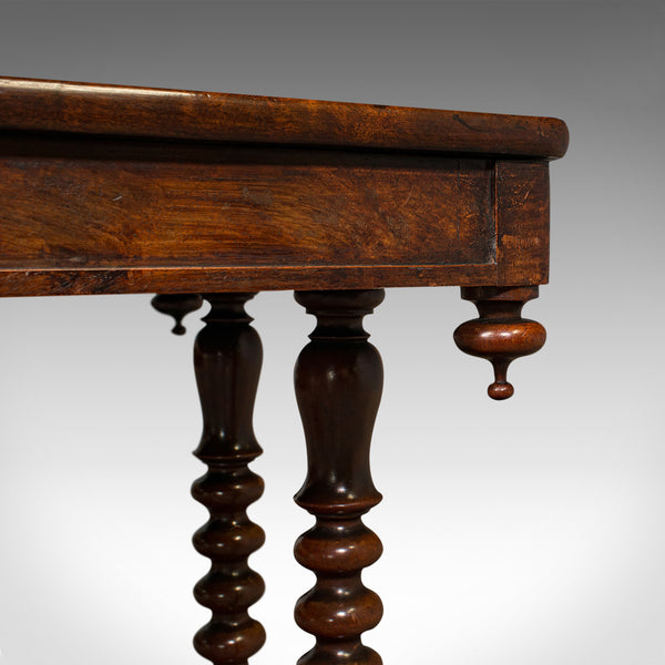 Antique Stretcher Table, English, Side, Bobbin Turned, Gothic, Victorian, C.1850