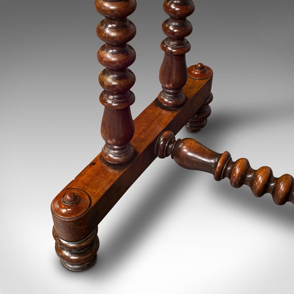 Antique Stretcher Table, English, Side, Bobbin Turned, Gothic, Victorian, C.1850