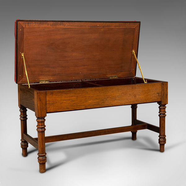 Antique Duet Music Stool, English, Piano Bench, Window Seat, Victorian, C.1880