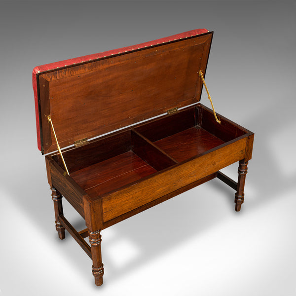 Antique Duet Music Stool, English, Piano Bench, Window Seat, Victorian, C.1880