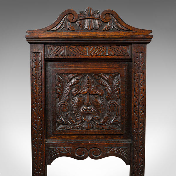 Pair Of Antique Carved Hall Chairs, English Oak, Gothic Revival, Side, Victorian