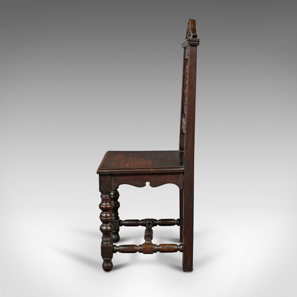 Pair Of Antique Carved Hall Chairs, English Oak, Gothic Revival, Side, Victorian