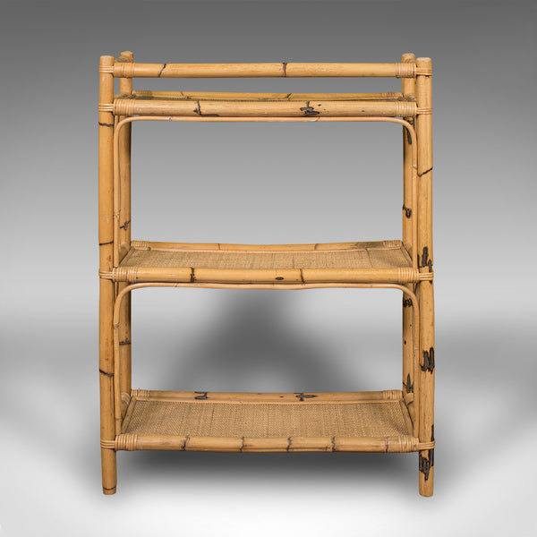 Vintage Display Stand, Italian, Bamboo, Rattan, Open Shelves, Book Rack, C.1970