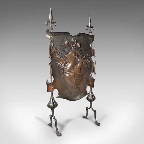 Antique Fire Screen, French, Iron, Fireside Shield, Art Nouveau, Victorian, 1900