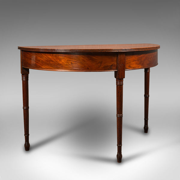 Pair Of Antique Demi Lune Side Tables, English, Drum, Console, Georgian, C.1800