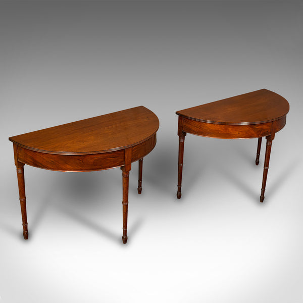 Pair Of Antique Demi Lune Side Tables, English, Drum, Console, Georgian, C.1800
