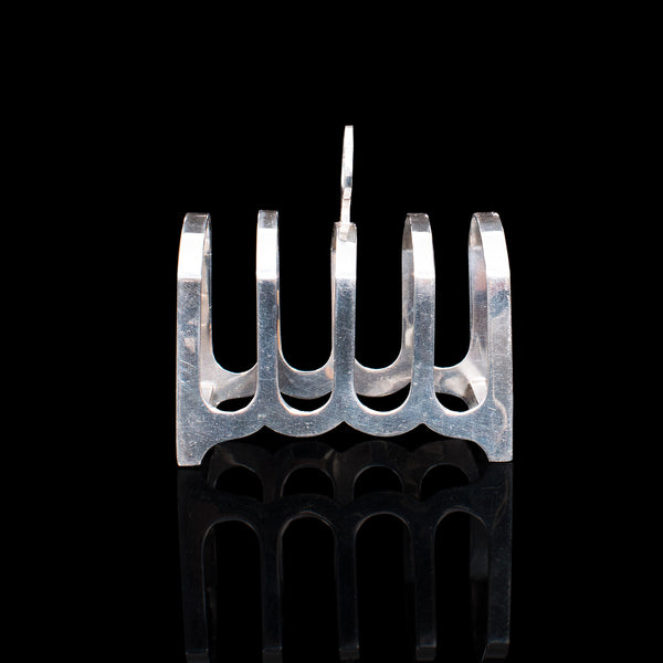 Small Vintage Toast Rack, English, Silver, Hallmark, Breakfast, Birmingham, 1938