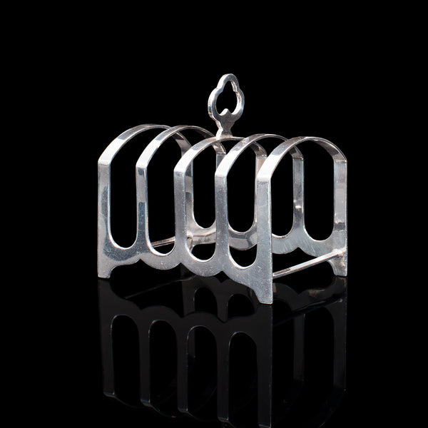 Small Vintage Toast Rack, English, Silver, Hallmark, Breakfast, Birmingham, 1938