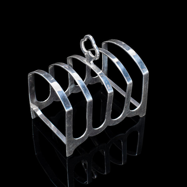 Small Vintage Toast Rack, English, Silver, Hallmark, Breakfast, Birmingham, 1938