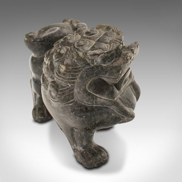 Pair Of Small Vintage Oriental Lions, Chinese, Soapstone Carved Figure, Art Deco