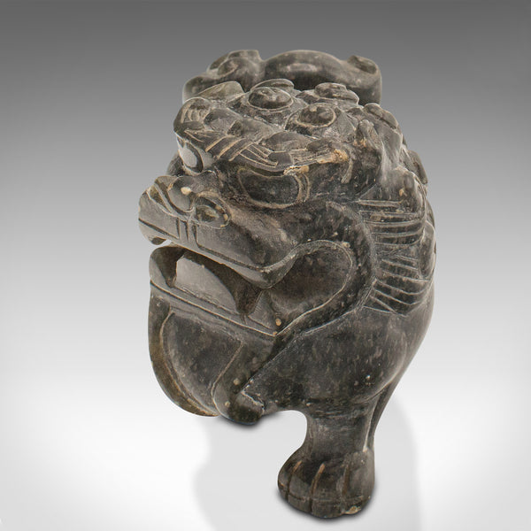 Pair Of Small Vintage Oriental Lions, Chinese, Soapstone Carved Figure, Art Deco