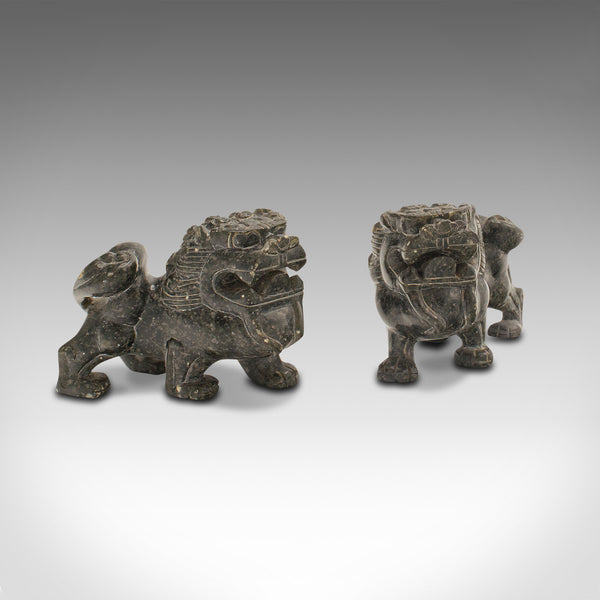 Pair Of Small Vintage Oriental Lions, Chinese, Soapstone Carved Figure, Art Deco