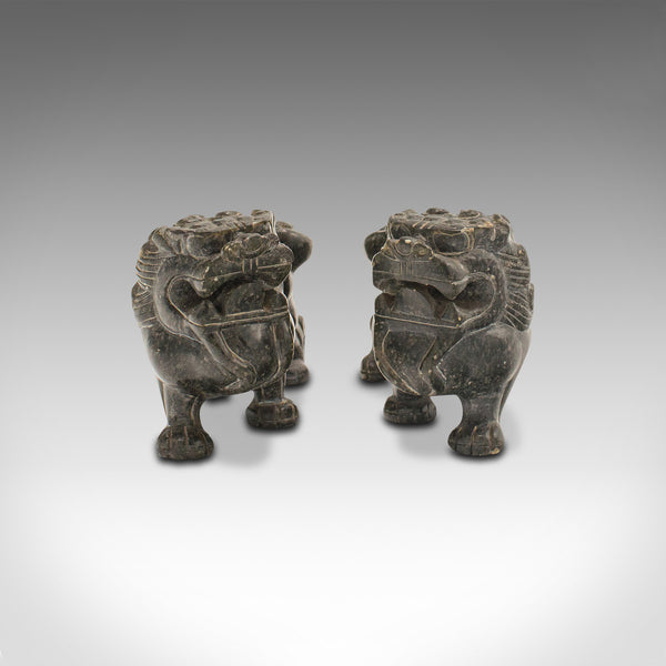 Pair Of Small Vintage Oriental Lions, Chinese, Soapstone Carved Figure, Art Deco